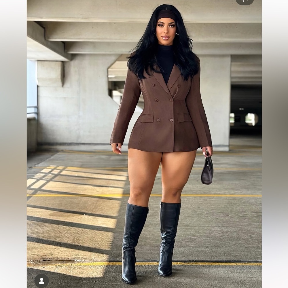 Fashion Nova Chocolate Brown Double-Breasted Blazer